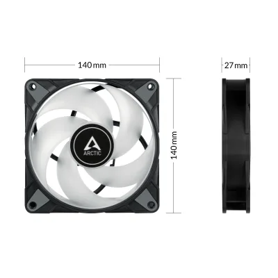 Ventilator Arctic "P14 PWM PST A-RGB", 140mm, 200 - 1900 RPM, FDB, 69.9 cfm, 3-Pin 5 V-DI-GND connector, negru, "ACFAN00239A" (timbru verde 0.18lei)