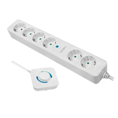 PRELUNGITOR LOGILINK, Schuko x 6, cablu 3G 1.5mm2, 230 V/16 A, 50 Hz, max. 3500 W, ON/OFF de picior pt. 4 prize, 1.5m, alb, "LPS271" (timbru verde 0.8 lei)