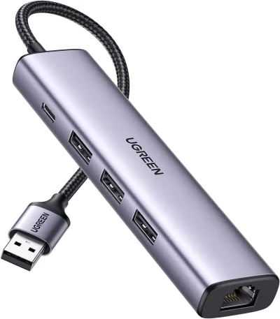 ADAPTOR RETEA Ugreen, "cm475" extern, USB 3.0 (T) la port Gigabit RJ-45, porturi USB: USB 3.0 x 3, USB Type-C x 1, argintiu "60554" (timbru verde 0.18 lei) - 6957303865543