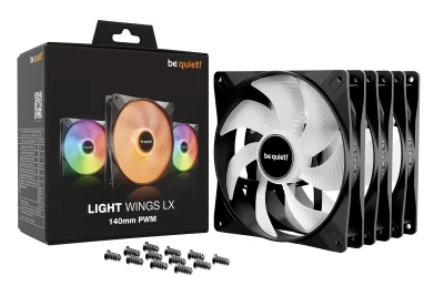 Set 3 ventilatoare be quiet "LIGHT WINGS LX", 140mm, max. 1200 RPM, Rifle Bearing, , 4pin PWM, negru, "BL127" (timbru verde 0.54lei)