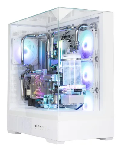 CARCASA Zalman "P40 Prism Plus", middle tower, gaming, fara sursa, suporta 9xfan, 4xfan inclus, PSU shroud, afisaj electronic, USB Type-C x 1, USB 3.1 gen1 x 2, audio+mic, 7 sloturi expansiune, alb, "P40 Prism Plus White" (timbru verde 0.32lei)