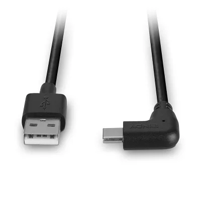 Cablu Lindy USB 2.0 Type A la USB-C 90 grade, 1m, Negru