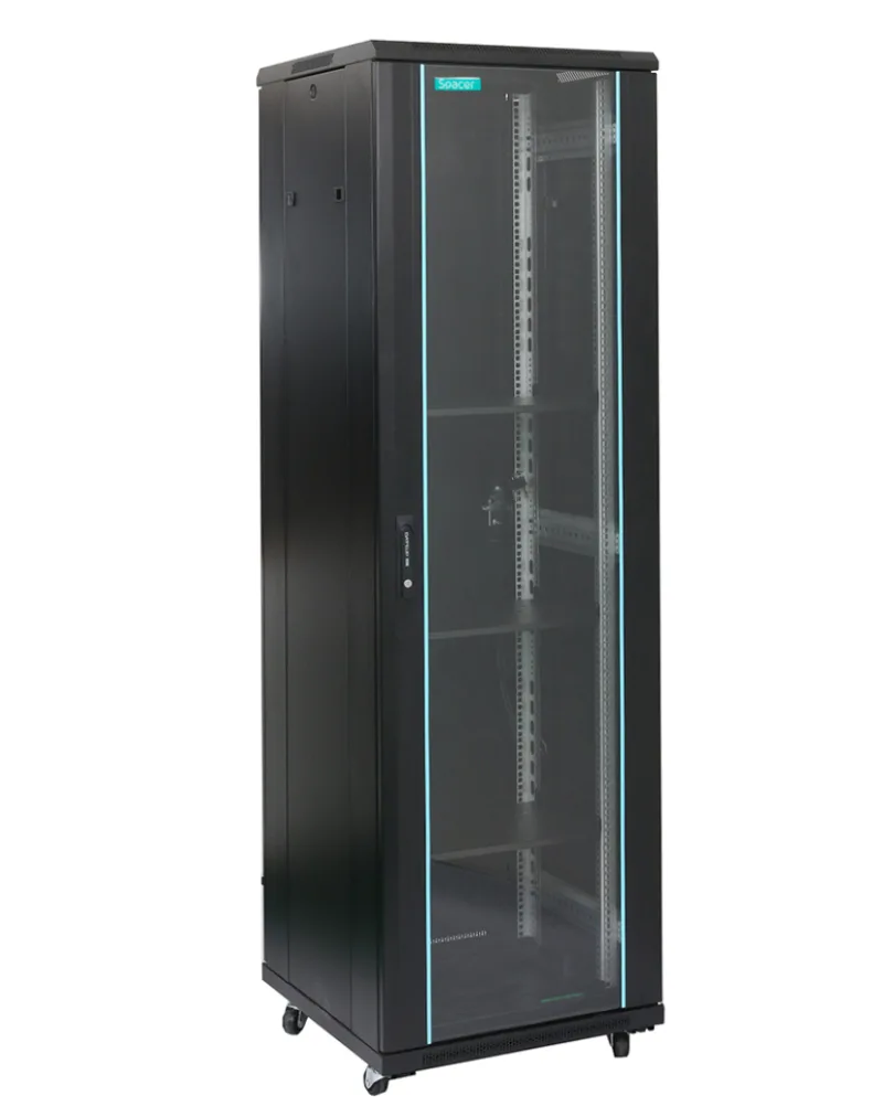 CABINET 19″ SPACER 27U 600x800x1388mm, Floor Standing, usa sticla cu blocare, panouri detasabile, sarcina maxima 1000Kg