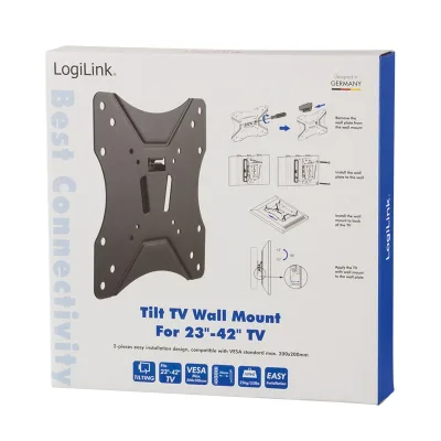 SUPORT de perete LOGILINK, pt 1 TV/monitor plat, diag. max 42 inch, inclinare, max 25 Kg, "BP0005"