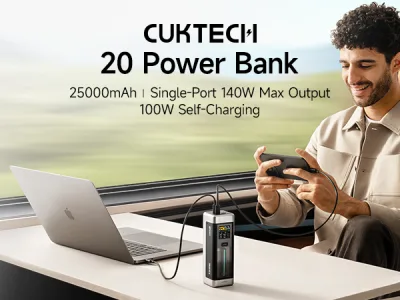 POWER BANK Cuktech P+ Series 2C1A, 25000mAh, PD 3.1, 210W, 1 x USB; 2 x USB Type-C, digital display pt. status baterie, negru, "CUK00P23GLBK" (timbru verde 0.98 lei)