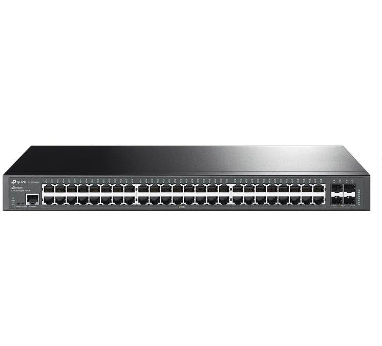 "JetStream™ 48-Port Gigabit L2+ Managed Switch with 4 10GE SFP+ Slots PORT: 48× Gigabit RJ45 Ports, 4× 10G SFP+ Slots, RJ45/Micro-USB Console Port SPEC: 1U 19-inch Rack-mountable Steel Case FEATURE: Integration with JetStream™ SDN Controller, Static