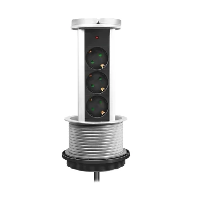 PRELUNGITOR LOGILINK, mecanism ridicare/coborare, indicator LED, Schuko x 3, 230 V/16 A 3500 W max, cablu 3G 1.5mm2, 1.8 m, argintiu/negru/alb "LPS235A" (include TV 0.18lei)