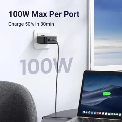 INCARCATOR retea Ugreen, Nexode "X565" Quick Charge 100W GaN, 3 x USB Type-C, 1 x USB, gri "35043" (timbru verde 0.18 lei) - 6941876230433