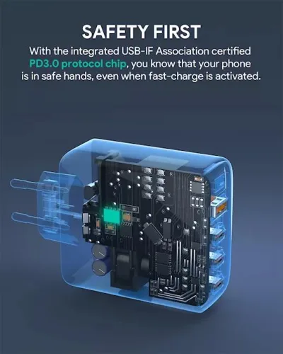 Alimentator retea Aukey, PA-B7S BK, 100W, fast charge, 3 x USB-C, 1 x USB-A, negru, "LLTSEUN1040956" (timbru verde 0.18 lei) - 689323785575