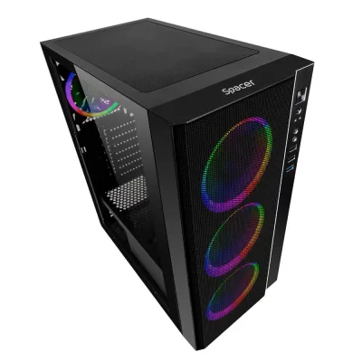 Carcasa SPACER SPCS-GC-RAINBOW, RGB, Mid Tower, Black