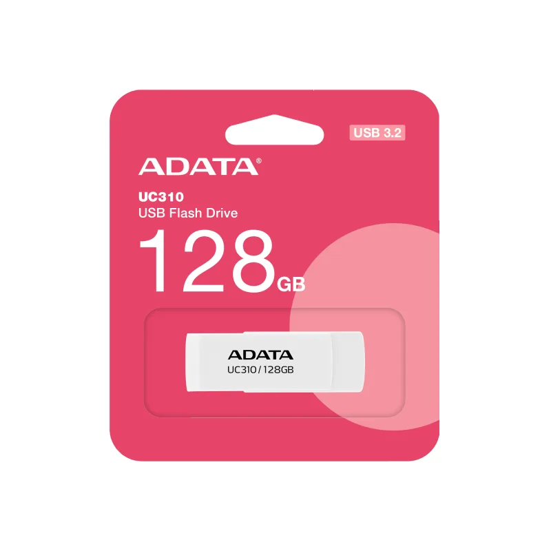 MEMORIE USB 3.2 ADATA 128 GB, protectie slide laterala, carcasa plastic, alb, "UC310-128G-RWH" (timbru verde 0.03 lei)