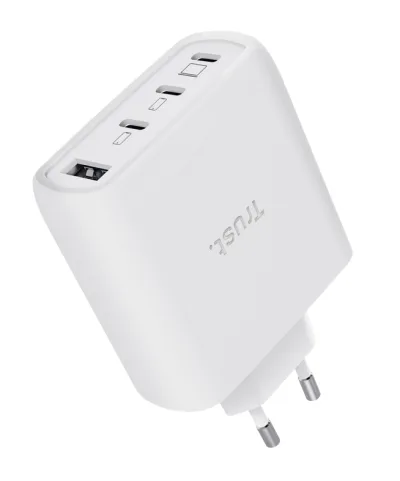 Incarcartor Trust Maxo 65W 4-Port, tehnologie incarcare auto-detect, USB-C, Quick Charge 3.0, Quick Charge 4+, USB PD 3.2 + PPS + SPR-AVS, lungime cablu 2m, alb
