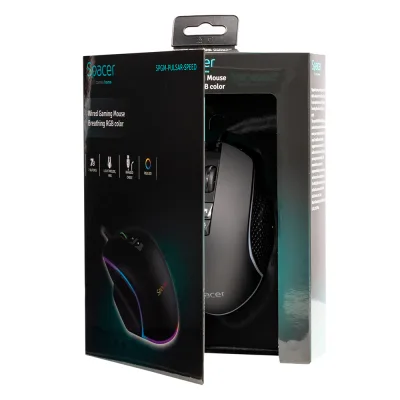 MOUSE Spacer - gaming, gaming, cu fir, USB, optic, 8.000 DPI, butoane/scroll 7/1, iluminare RGB, negru, "SPGM-PULSAR-SPEED" (timbru verde 0.18 lei)