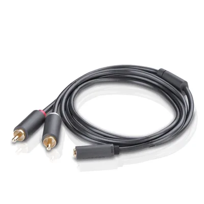 CABLU audio Ugreen, "AV102" stereo 3.5 mm jack (M) la 2 x RCA (T), 0.25m, conectori auriti, gri "10561" (timbru verde 0.18 lei) - 6957303815616