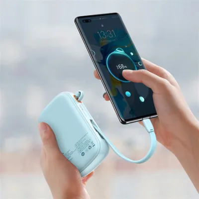 POWER BANK Baseus Qpow2 Digital Display, 20000mAh, 22.5W, 2 x USB Type-C output/input, 1 x Lightning, 1 x USB, include cablu USB la USB Type-C 30cm, albastru "PPQD030103" (timbru verde 0.98 lei) - 6932172618179