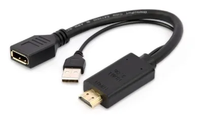 ADAPTOR video GEMBIRD, HDMI (T) la DisplayPort (M), rezolutie maxima 4K (3840 x 2160) la 30Hz, activ USB powered, black, "A-HDMIM-DPF-01" (timbru verde 0.08 lei)