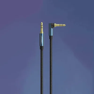 CABLU audio Ugreen, "AV112" stereo (3.5 mm jack T/T), conectori auriti, 1m, braided, unghi de 90 grade la un cap, albastru "60179" (timbru verde 0.18 lei) - 6957303861798