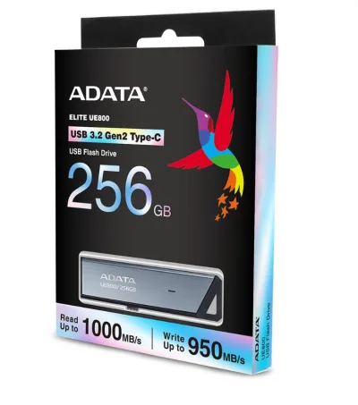 MEMORIE USB Type-C 3.2 ADATA 256 GB, retractabila, carcasa aluminiu, argintiu "AELI-UE800-256G-CSG" (timbru verde 0.03 lei)
