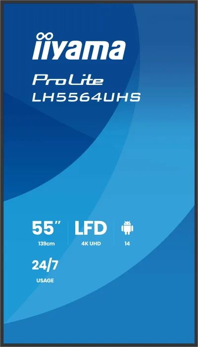 IIYAMA LFD LH5564UHS-B1AG 4K VA 55" 500cd 5000:1 6.5ms Android 14 OS, iiSignage, iiControl, iiShare, EShare, FailOver, TeamViewer, PDF & Media Player, iiBrowser, File manager "LH5564UHS-B1AG" (timbru verde 7 lei)