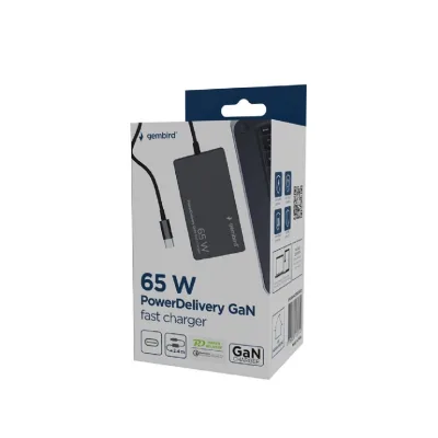 ALIMENTATOR Notebook Universal AC-DC, GEMBIRD, 65W - tensiuni 5V/9V/12V/15V/20V DC la 3.25 A max, protectie la supratensiuni, scurtcircuit, supraincalzire, supraincarcare, USB-C, negru, "NPA-AC-PDQC65-01" (timbru verde 0.18 lei)