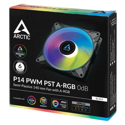 Ventilator Arctic "P14 PWM PST A-RGB", 140mm, 200 - 1900 RPM, FDB, 69.9 cfm, 3-Pin 5 V-DI-GND connector, negru, "ACFAN00239A" (timbru verde 0.18lei)