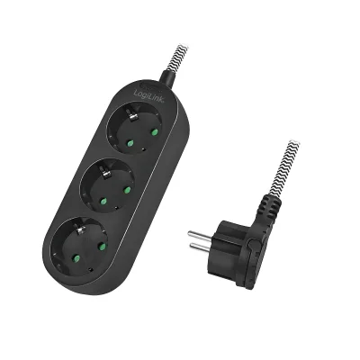 PRELUNGITOR LOGILINK, Schuko x 3, conectare prin Schuko (T), cablu 1.5 m, 16 A, protectie copii, alb/ negru, "LPS261" (timbru verde 0.18 lei)