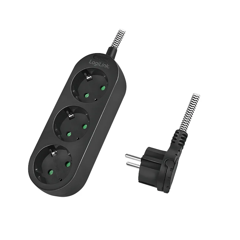 PRELUNGITOR LOGILINK, Schuko x 3, conectare prin Schuko (T), cablu 1.5 m, 16 A, protectie copii, alb/ negru, "LPS261" (timbru verde 0.18 lei)
