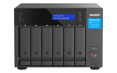 NAS QNAP H674 6-Bay, CPU Intel Core i5-12400 6-core 12-thread Processor, up to 4.4GHz, RAM 32GB (2x 16GB) DDR4 SODIMM (Max. 128GB), 6 x 2.5"/3.5" SATA 6Gbps + 2 x M.2 2280 NVMe HDD (neincluse),  LAN: 2 x 2.5GbE (2.5G/1G/100M/10M), USB3.2 Gen1: 3 (2 x