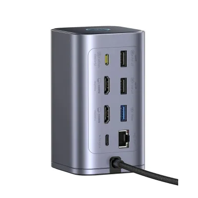 DOCKING STATION Baseus Spacemate RD1 12 in 1, input USB Type-C, output 2xHDMI 4K@60Hz, 2xUSB-C (10Gbps), 2xUSB-A (5Gbps), 2xUSB, 1xRJ45, card reader SD/micro SD, 1XUSB-C (PD), gri "B00568103813-00" (timbru verde 0.18 lei) - 6932172687137