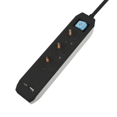 PRELUNGITOR SPACER, Schuko x 3, conectare prin Schuko (T),Type-C x1, USB x 1, 3.1A, cablu 1.8m, 16 A, max. 3500W, protectie copii, Intrerupator, Negru.