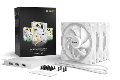 Set 3 ventilatoare be quiet! "LIGHT WINGS White"120mm 1700 rpm, Rifle bearing, 4-pin PWM, ARGB LED, "BL100" (timbru verde 0.54 lei)