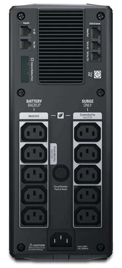 UPS APC, " Back-UPS RS", Line Int. cu management, tower, 1500VA/865W, AVR, IEC x 10, 1 x baterie APCRBC124, display LCD, back-up 11 - 20 min., "BR1500GI" (timbru verde 11 lei)