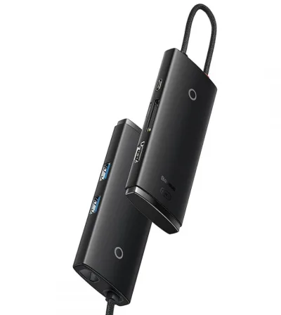 DOCKING Station Baseus Lite, conectare PC USB Type-C, USB 3.0 x 2, USB Type C x 1 PD, HDMI x 1/4K/30Hz, card reader SD/microSD, negru "WKQX050101" (timbru verde 0.18 lei) - 6932172606343