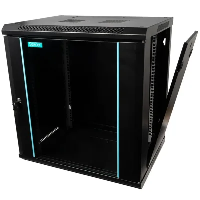 CABINET 19″ SPACER 12U 600x450mm, fixare pe perete, Flatpack (dezasamblat), Black, usa sticla cu blocare, panouri detasabile, otel 1.5mm, sarcina maxima 60Kg