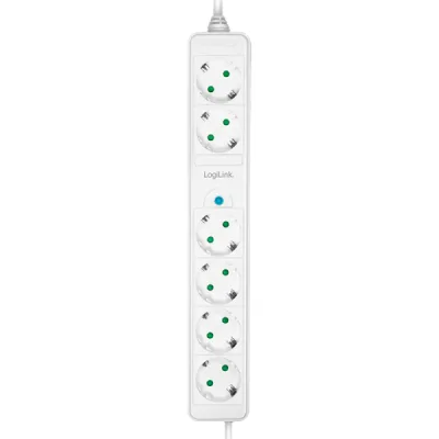 PRELUNGITOR LOGILINK, Schuko x 6, cablu 3G 1.5mm2, 230 V/16 A, 50 Hz, max. 3500 W, ON/OFF de picior pt. 4 prize, 1.5m, alb, "LPS271" (timbru verde 0.8 lei)