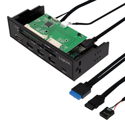 HUB intern LOGILINK, porturi USB: USB 3.0 x 3, USB Type C,conectare prin USB 2.0, S-ATA, alte porturi: SD, MicroSD, M2, MS, XD, CF, eSATA, negru, for 5.25" bay, black "UA0341"  (timbru verde 0.8 lei)
