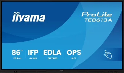 IIYAMA LFD ProLite TE8613A-B2AG 86" Google EDLA Certified IFP Interactive display 500cd 1200:1 8ms PureTouch-IR iiWare 21E (Android 14 OS, Android 16 summer 2026) "TE8613A-B2AG" (timbru verde 7 lei)