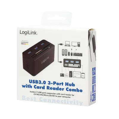 HUB extern LOGILINK, porturi USB: USB 3.0 x 3, conectare prin USB 3.0, alte porturi: SD, MicroSD, M2, MS Duo/Pro, CF, negru, "CR0042"  (timbru verde 0.8 lei)