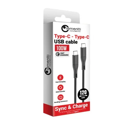 Cablu Lemontti Super Fast Charge Type-C la Type-C, PD 100W, putere: 100W：5V/3A、9V/3A、12V/3A、15V/3A、20V/5A, lungime 1.2m, cablu
