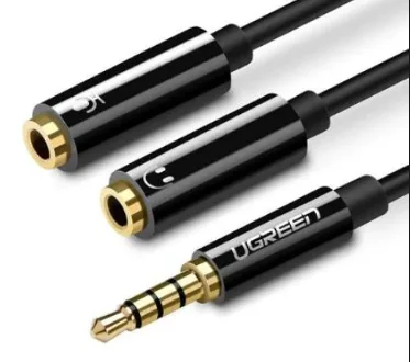 CABLU audio Ugreen, "AV141" stereo 3.5 mm jack (T) la 2 x 3.5 mm jack (M), 0.20 m, conectori auriti, negru "30620" (timbru verde 0.18 lei) - 6957303836208