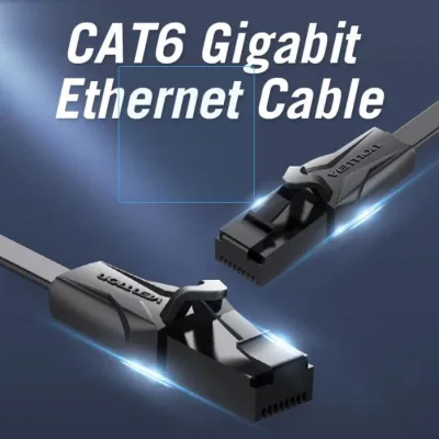 Patch Cord UTP Vention, Cat. 6, 0.75m, flat cable, conductor cupru - aluminiu, viteza max transfer 1 Gbps, invelis PVC, negru, "IBABE" (timbru verde 0.18 lei) - 6922794722385