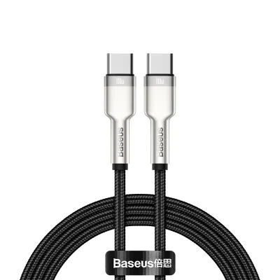 Cablu alimentare si date Baseus Tungsten Gold, Fast Charging, USB Type-C la USB Type-C 100W, brodat, lungime 2m, negru