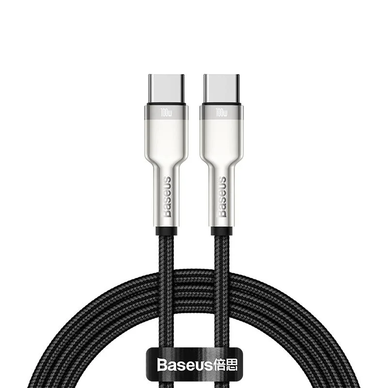 Cablu alimentare si date Baseus Tungsten Gold, Fast Charging, USB Type-C la USB Type-C 100W, brodat, lungime 2m, negru