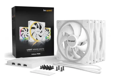 Set 3 ventilatoare be quiet! "LIGHT WINGS White"140mm 1500 rpm, Rifle bearing, 4-pin PWM, ARGB LED, "BL102" (timbru verde 0.54 lei)