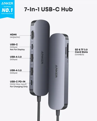 DOCKING Station Anker, 7-in-1,4K HDMI, gri "A83D2HA1" (timbru verde 0.18 lei)-0194644271732