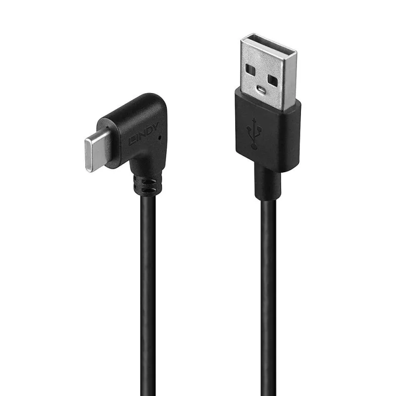 Cablu Lindy USB 2.0 Type A la USB-C 90 grade, 1m, Negru