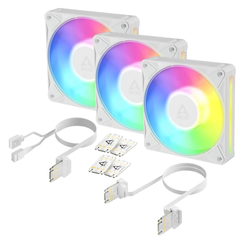 Set 3 ventilatoare Arctic "BioniX P12 A-RGB Wh", 120mm, 450 - 3000 RPM, FDB, 76 cfm, 4-Pin PWM | 3-pin ARGB, alb, "ACFAN00338A" (timbru verde 0.54lei)