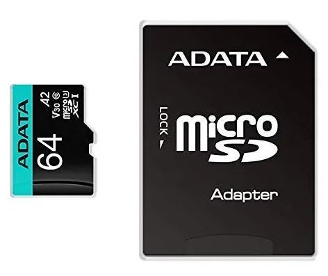 CARD MicroSD ADATA, 64 GB, microSDHC, clasa 10, standard UHS-I U3, "AUSDX64GUI3V30SA2" (timbru verde 0.03 lei)