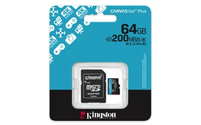 KINGSTON 64GB microSDXC Canvas Go Plus Gen4 200MB/s A2 U3 V30 Card + Adapter "SDCG4/64GB" (timbru verde 0.03 lei)