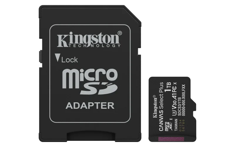 Card de memorie Kingston Canvas Select Plus Gen3 Micro-SDXC, 1 TB, Clasa 10 + Adaptor